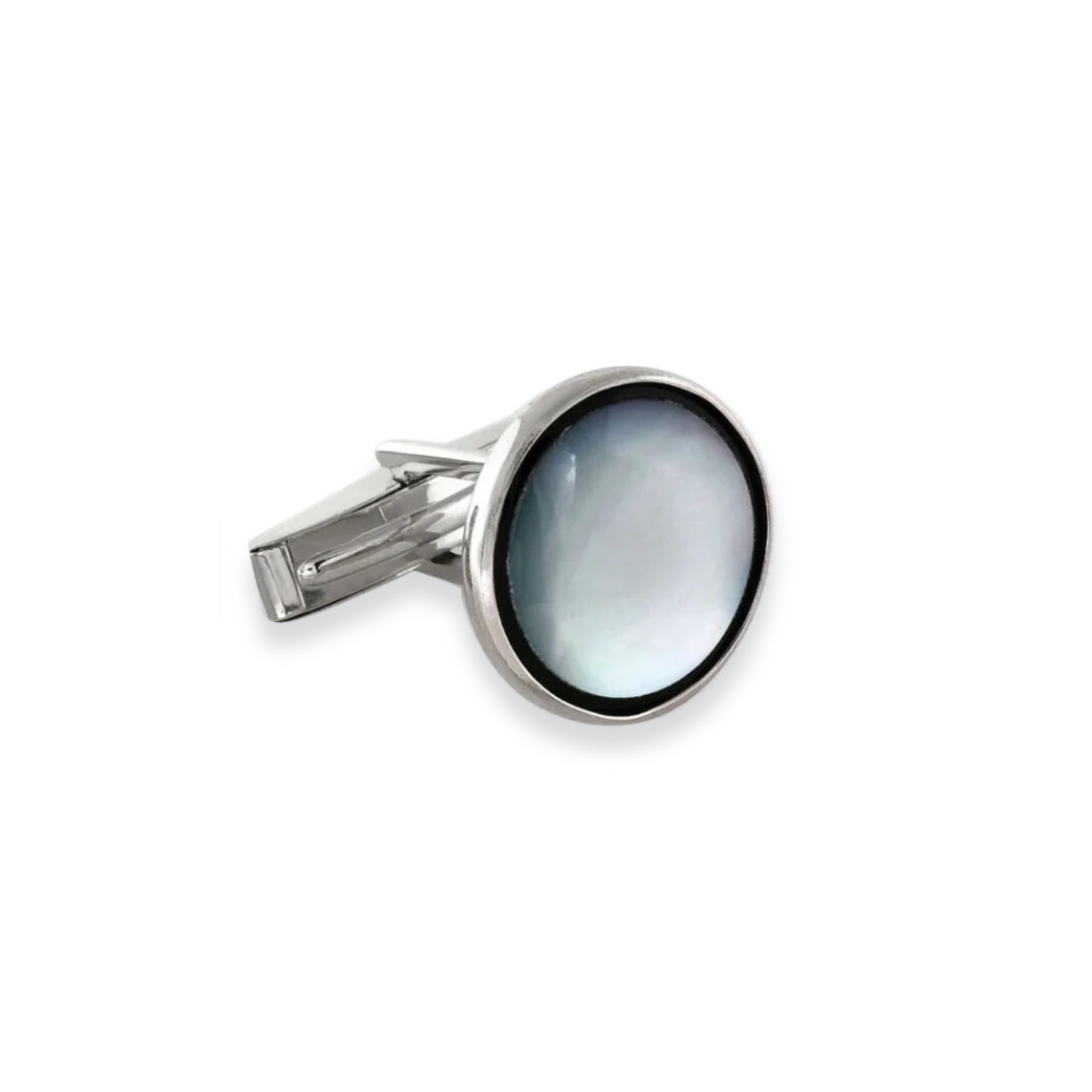 Sterling Silver Round Onyx & Mother of Pearl Cufflinks