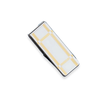 Sterling Silver and Gold Plate Hinged Money Clip with Engine Turned Design