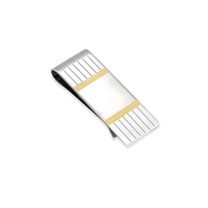Sterling Silver and Gold Plate Money Clip with Linear Engine Turned Design and Signet