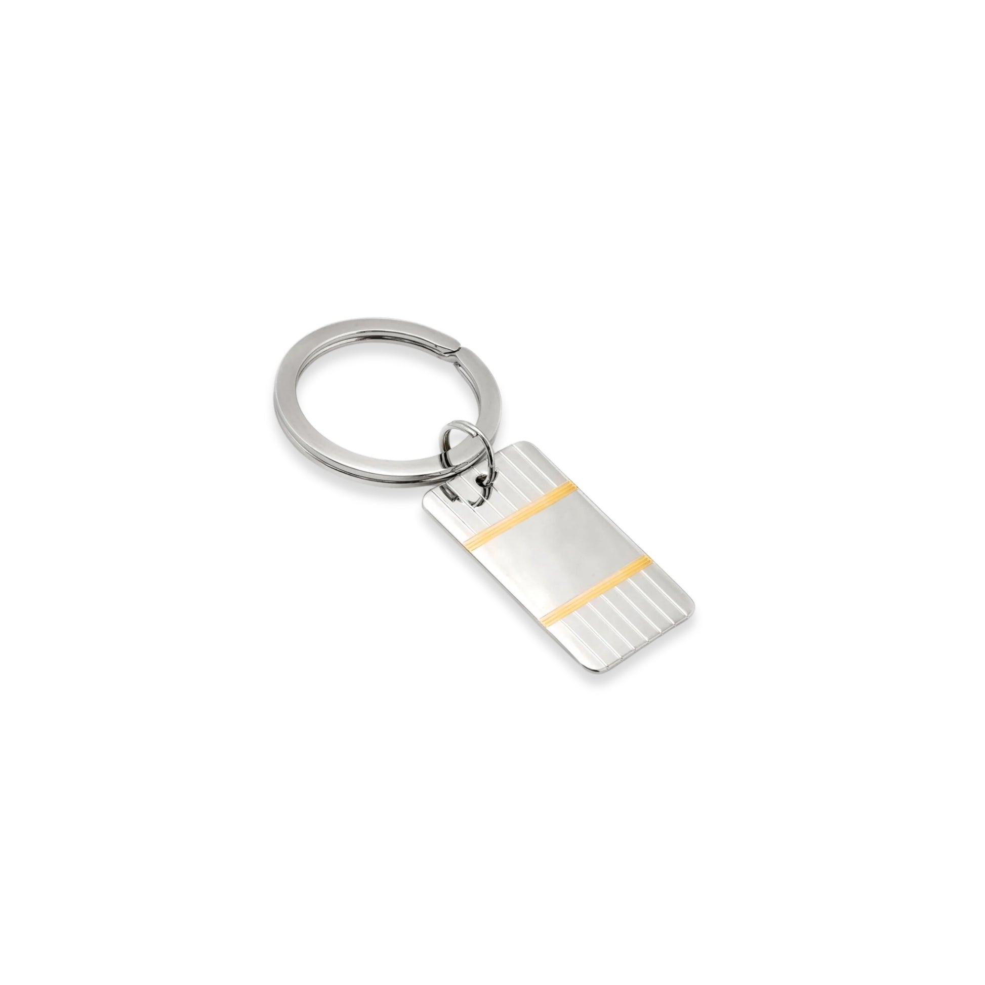  Sterling Silver and Gold Plate Rectangular Key Ring with Engine Turned Linear Design
