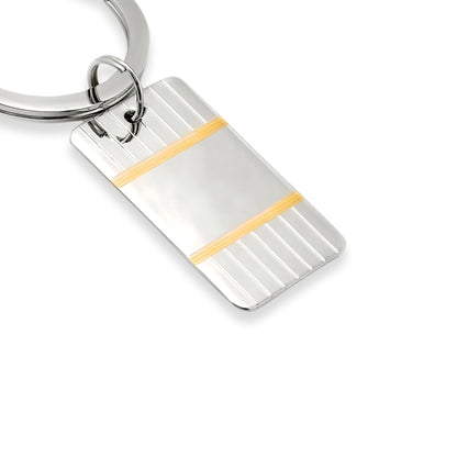 Sterling Silver and Gold Plate Rectangular Key Ring with Engine Turned Linear Design