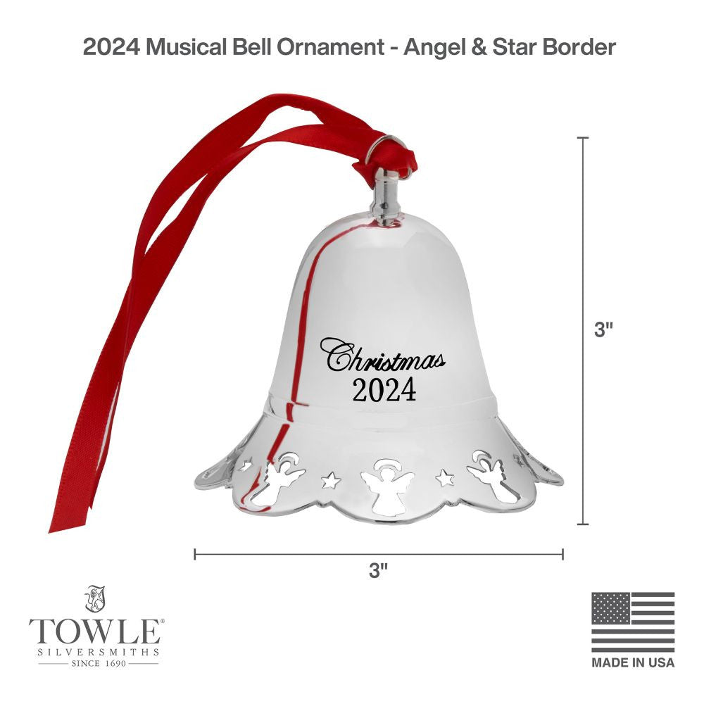 Towle 2024 Silverplate Musical Bell Ornament - 44th Edition, Plays "Hark! The Herald Angels Sing"