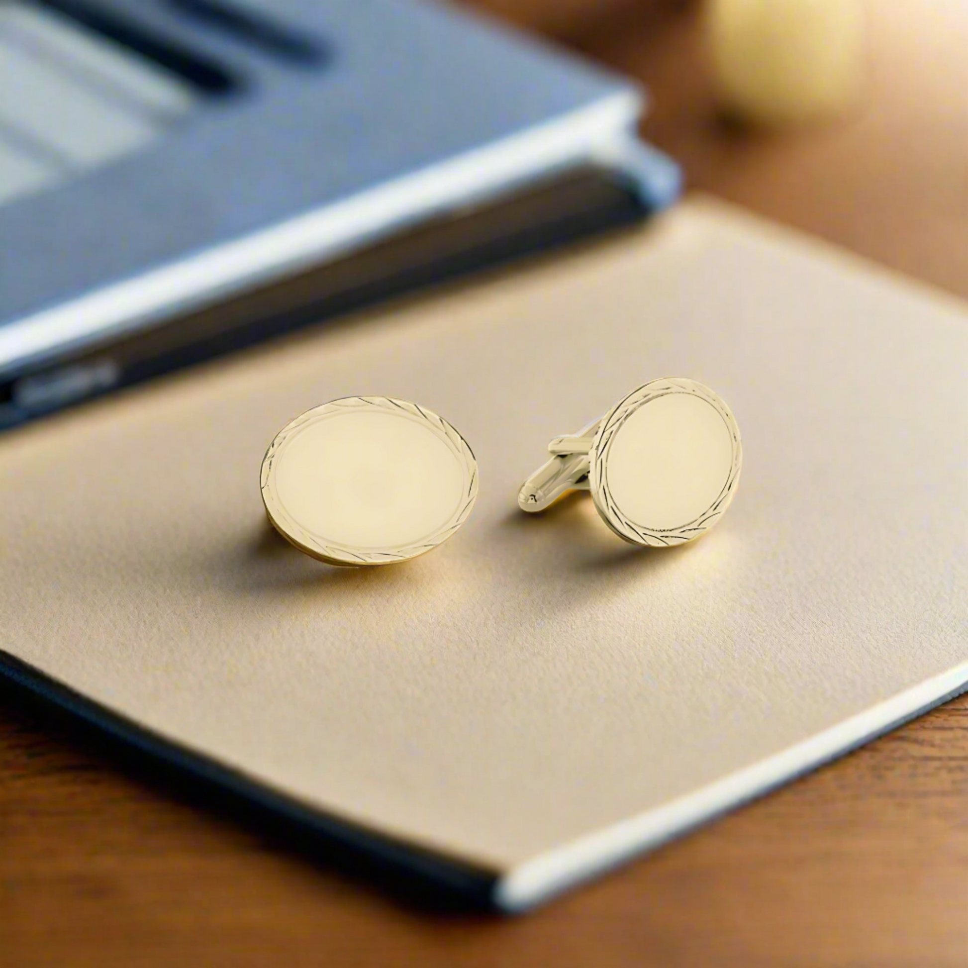 Vermeil Oval Cufflinks with Feathered Edge