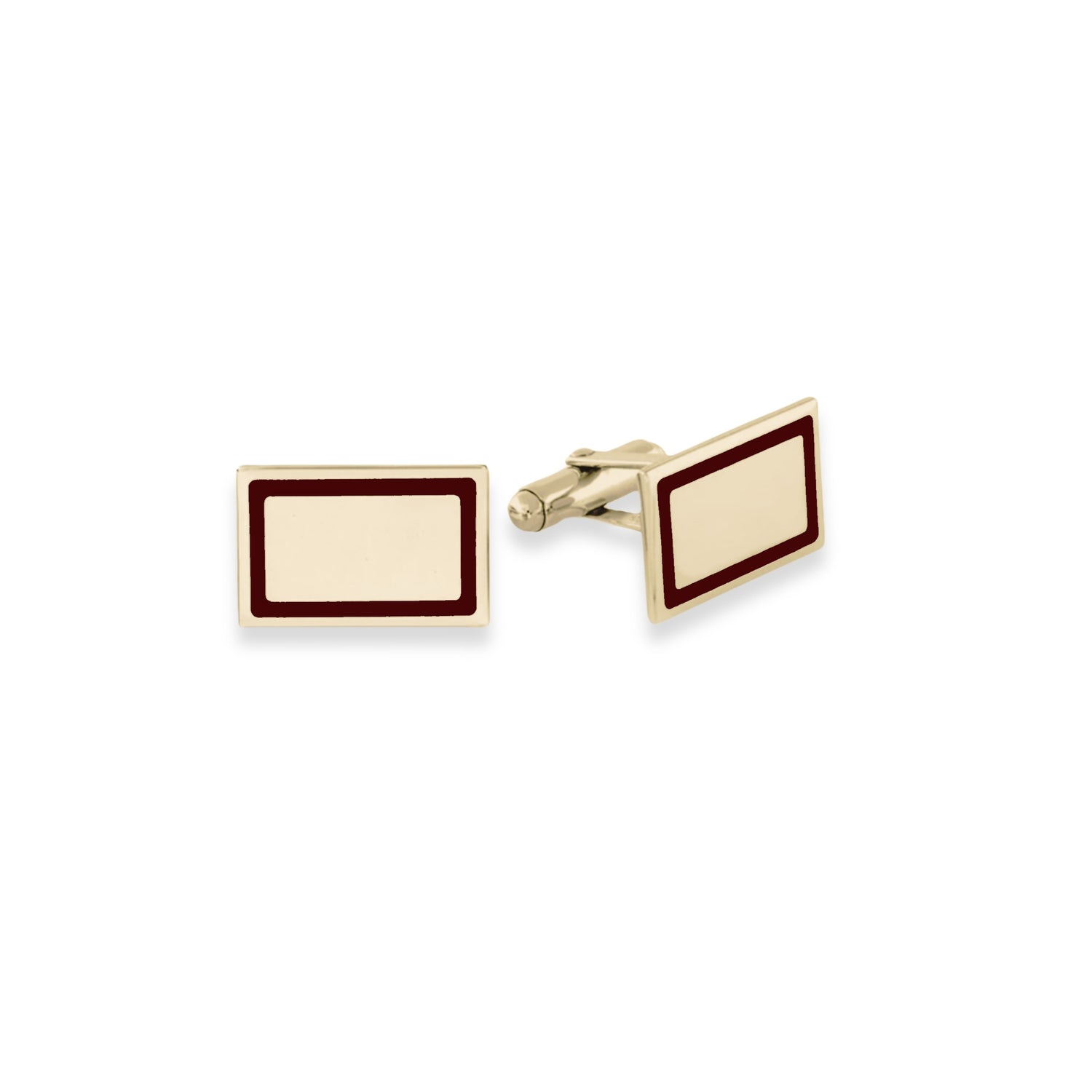 Vermeil Rectangular Cufflinks with Brown Trim