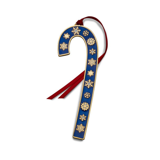 Wallace 2024 Gold-Plate & Enameled Candy Cane Ornament - 44th Edition (Blue & Gold Snowflakes)