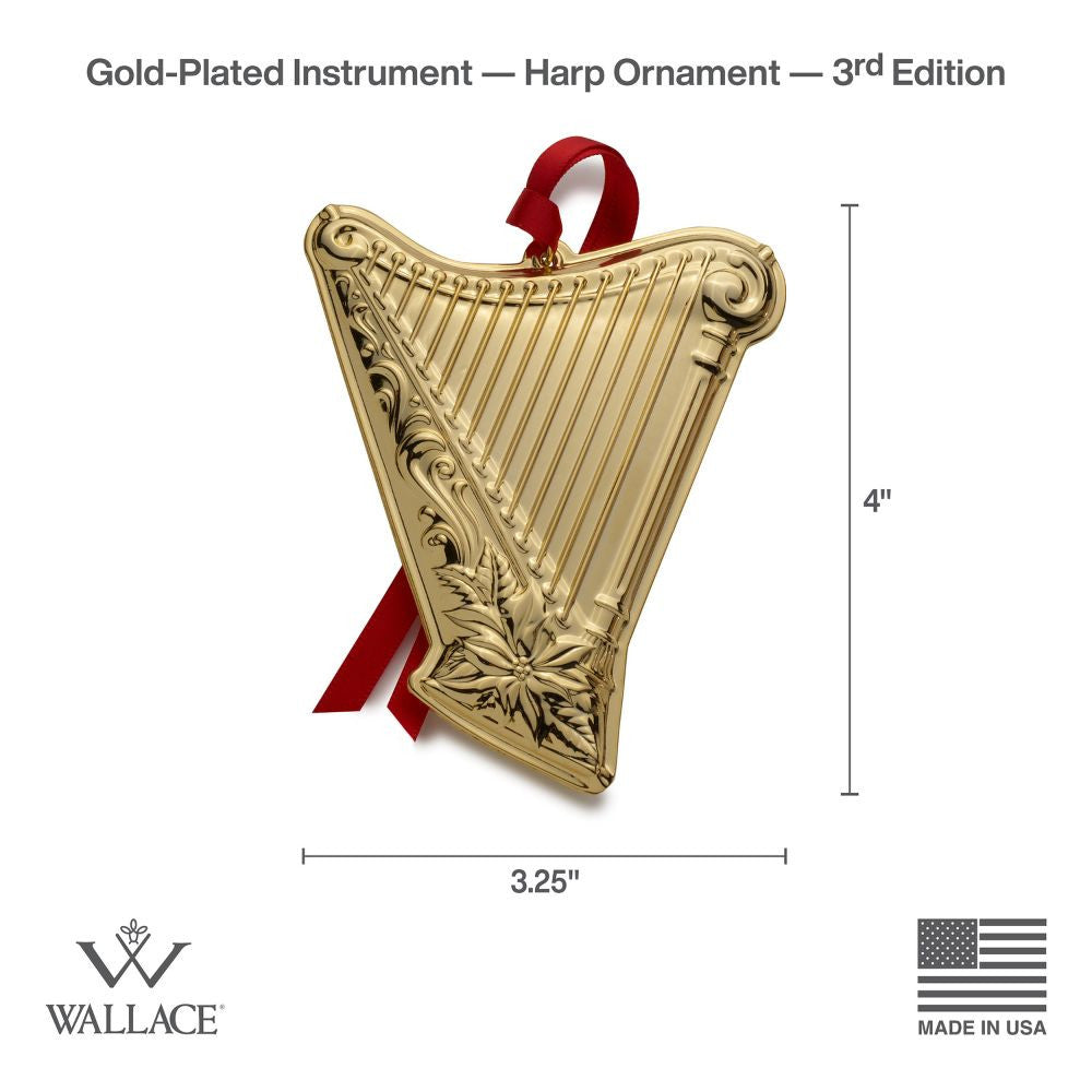 Wallace 2024 Gold-Plate Musical Instrument Ornament - Harp - 3rd Edition