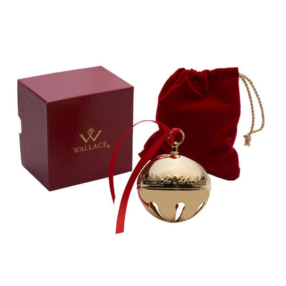 Wallace 2024 Gold-Plate Sleigh Bell - 35th Edition (Snowmen & Log Cabins)