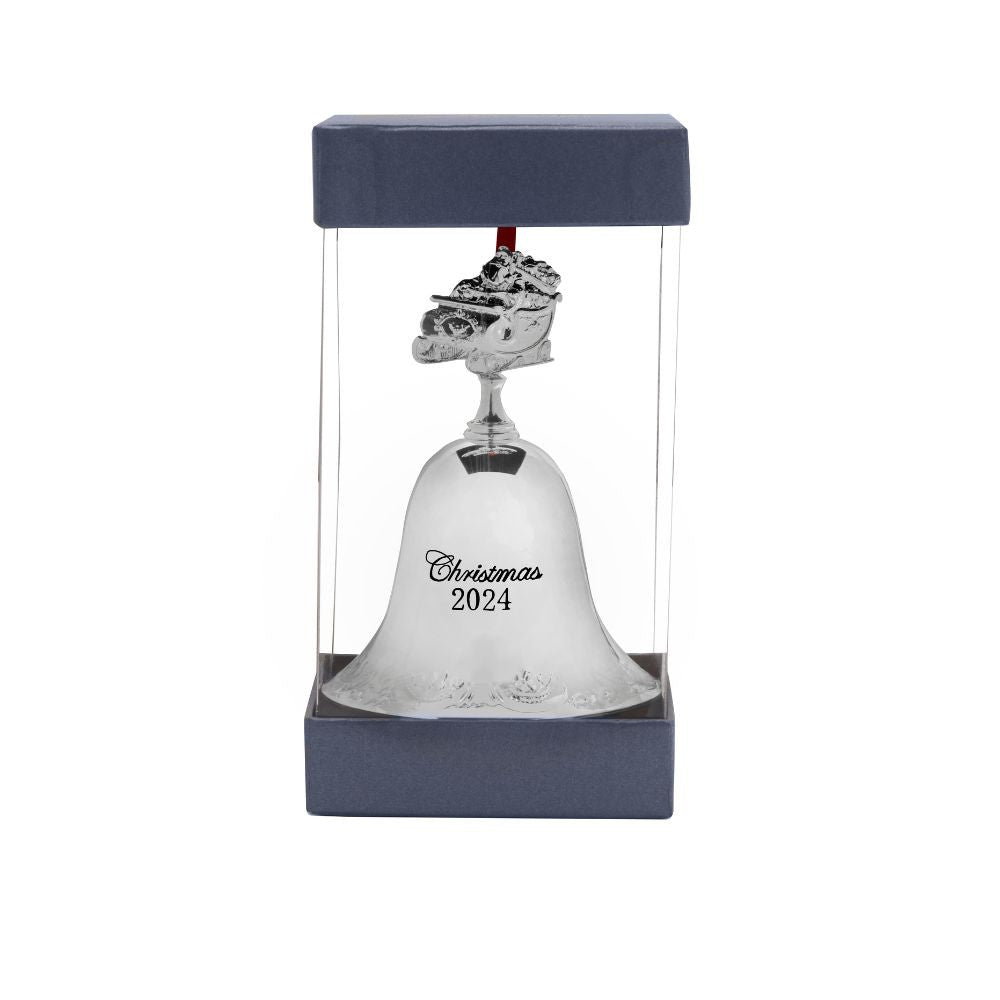 Wallace 2024 Silverplate Grande Baroque Bell Ornament - 30th Edition (Santa in Sleigh Finial)