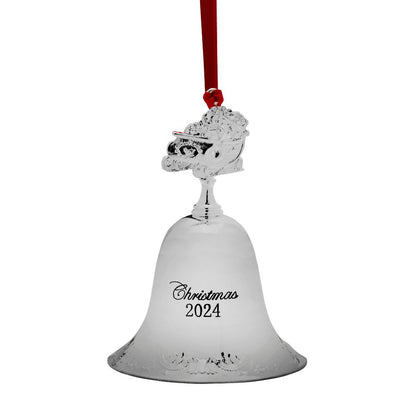 Wallace 2024 Silverplate Grande Baroque Bell Ornament - 30th Edition (Santa in Sleigh Finial)