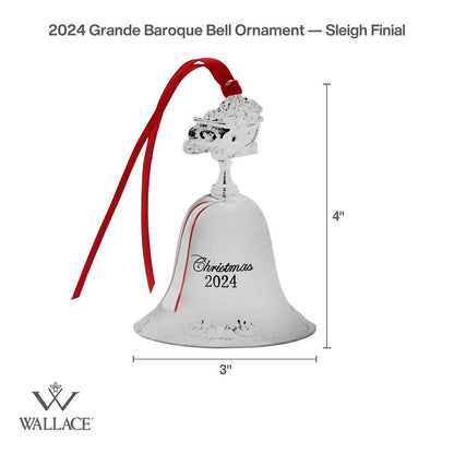 Wallace 2024 Silverplate Grande Baroque Bell Ornament - 30th Edition (Santa in Sleigh Finial)