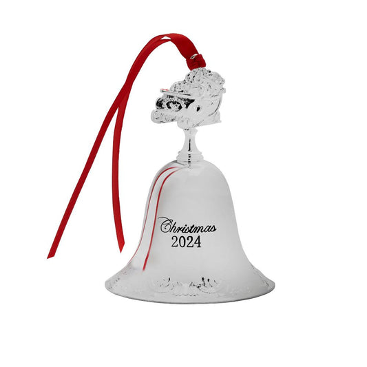 Wallace 2024 Silverplate Grande Baroque Bell Ornament - 30th Edition (Santa in Sleigh Finial)