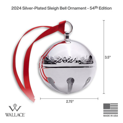 Wallace 2024 Silverplate Sleigh Bell - 54th Edition (Snowmen & Log Cabins)