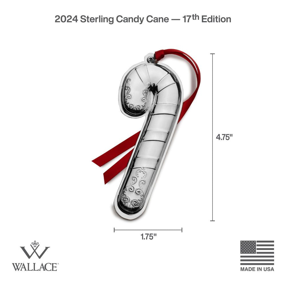 Wallace 2024 Sterling Silver Candy Cane Ornament - 17th Edition