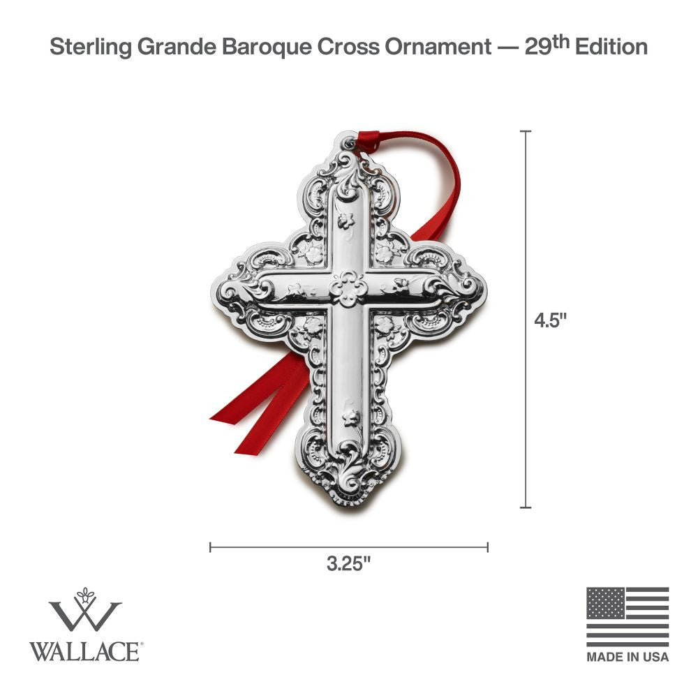 Wallace 2024 Sterling Silver Grande Baroque Cross Ornament - 29th Edition