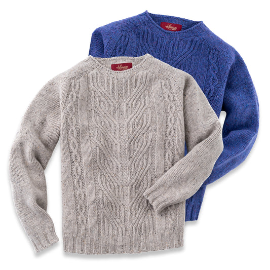 Women's Cable Knit Donegal Lambswool Crew Neck Sweater | Made in Scotland