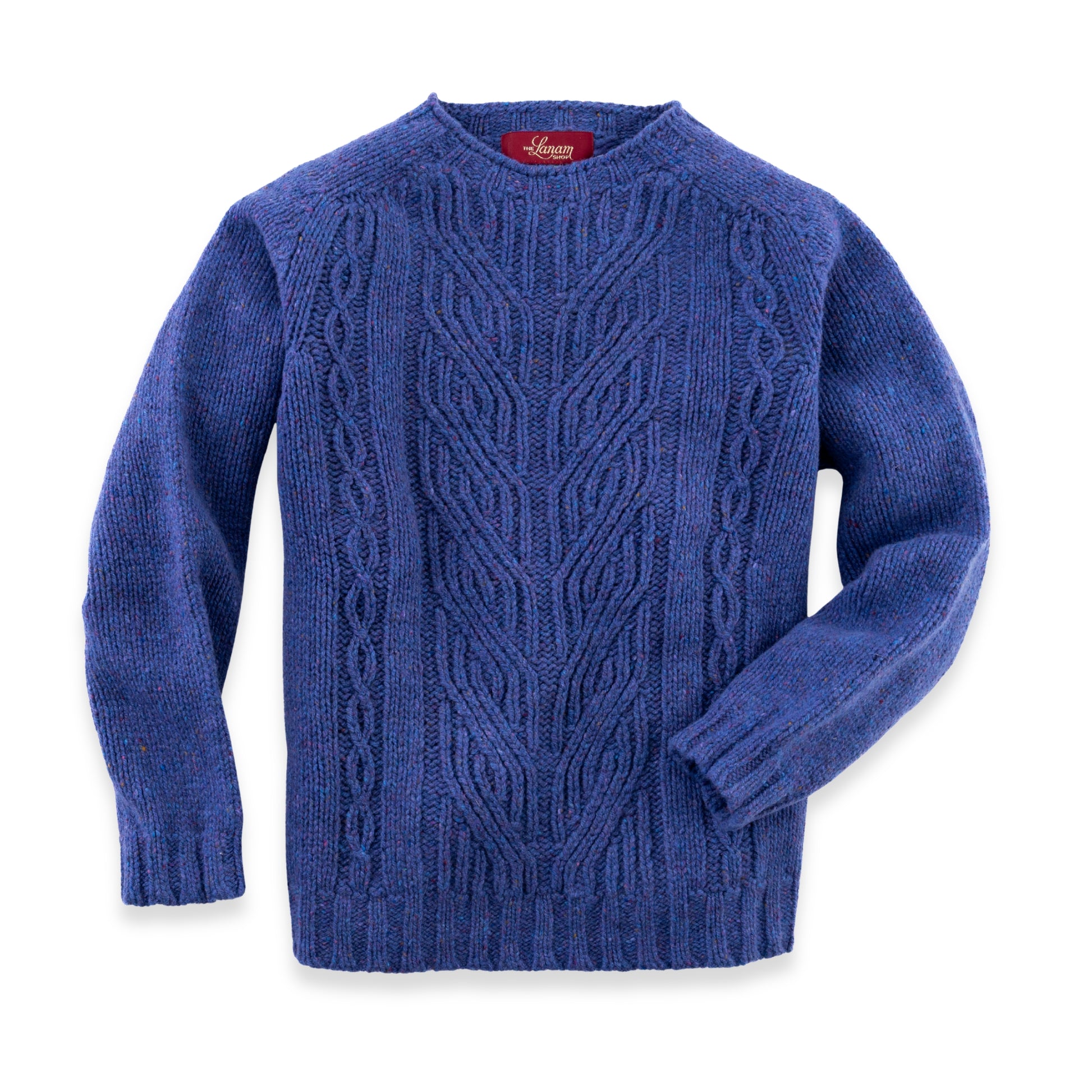 Women's Cable Knit Donegal Lambswool Crew Neck Sweater | Purple Donegal