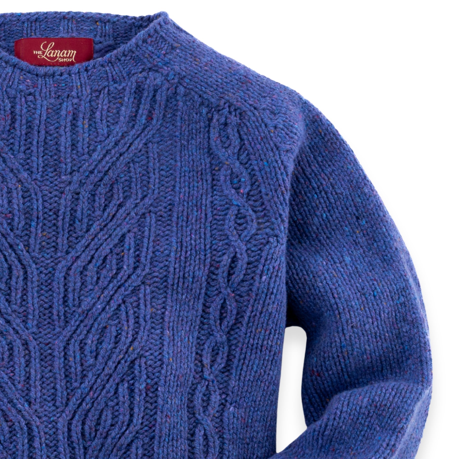 Women's Cable Knit Donegal Lambswool Crew Neck Sweater | Purple Donegal