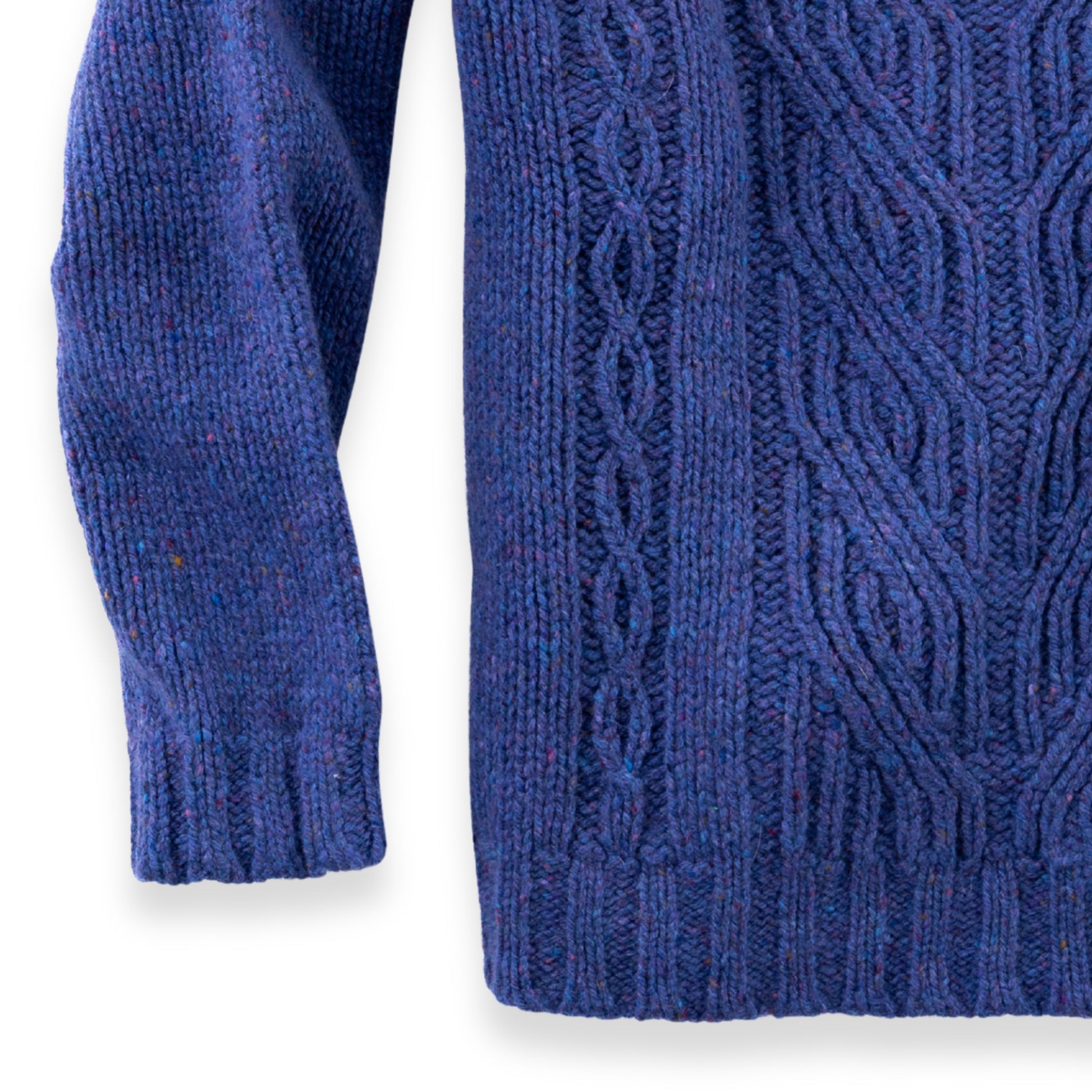 Women's Cable Knit Donegal Lambswool Crew Neck Sweater | Purple Donegal