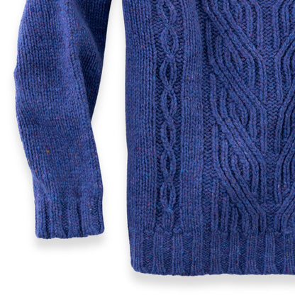 Women's Cable Knit Donegal Lambswool Crew Neck Sweater | Purple Donegal