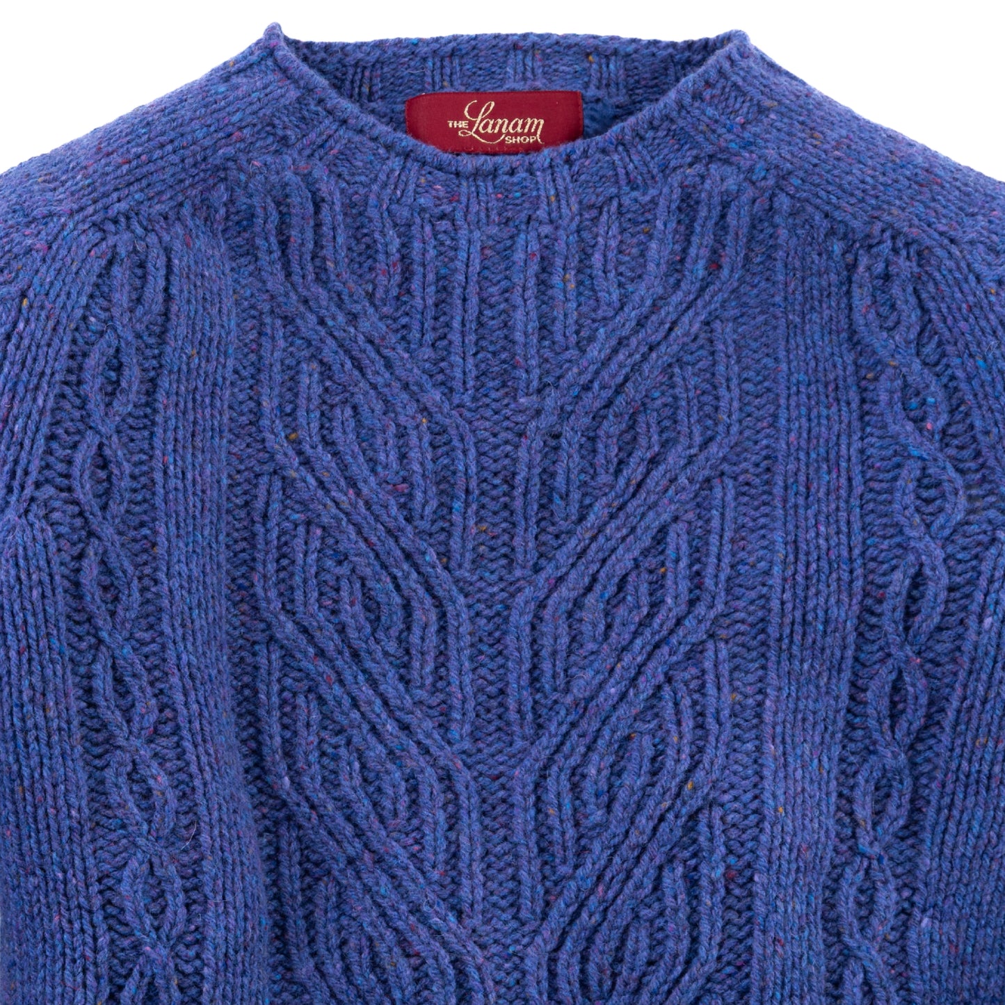 Women's Cable Knit Donegal Lambswool Crew Neck Sweater | Purple Donegal