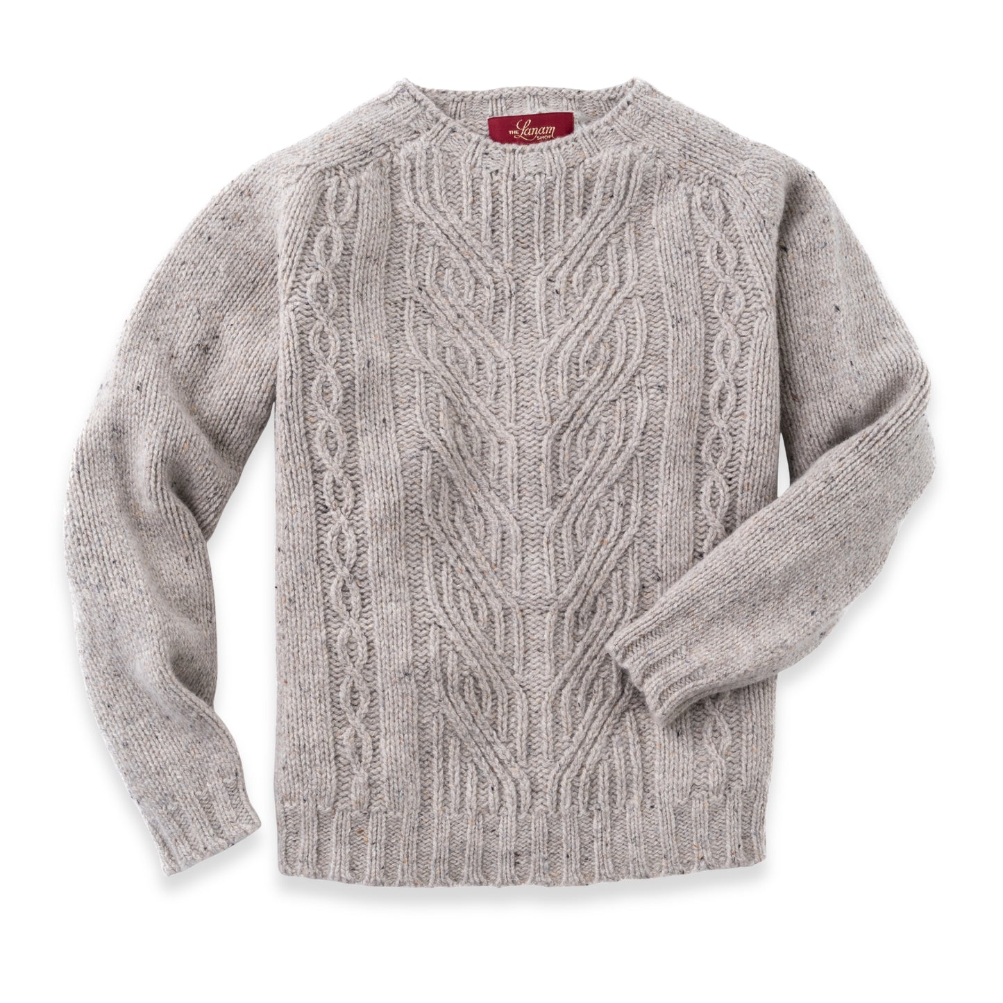 Women's Cable Knit Donegal Lambswool Crew Neck Sweater | Silver Beige Donegal