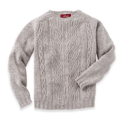 Women's Cable Knit Donegal Lambswool Crew Neck Sweater | Silver Beige Donegal