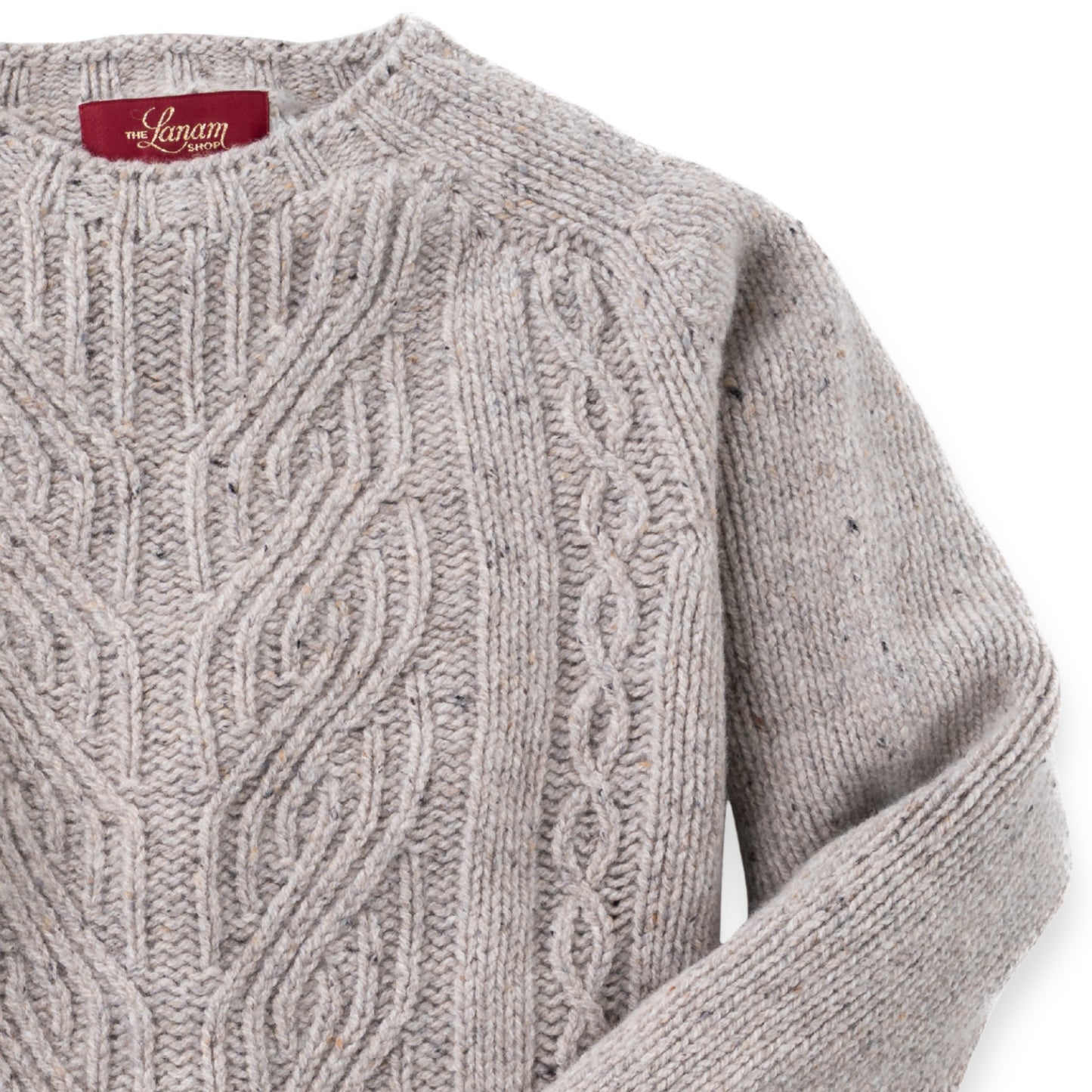 Women's Cable Knit Donegal Lambswool Crew Neck Sweater | Silver Beige Donegal