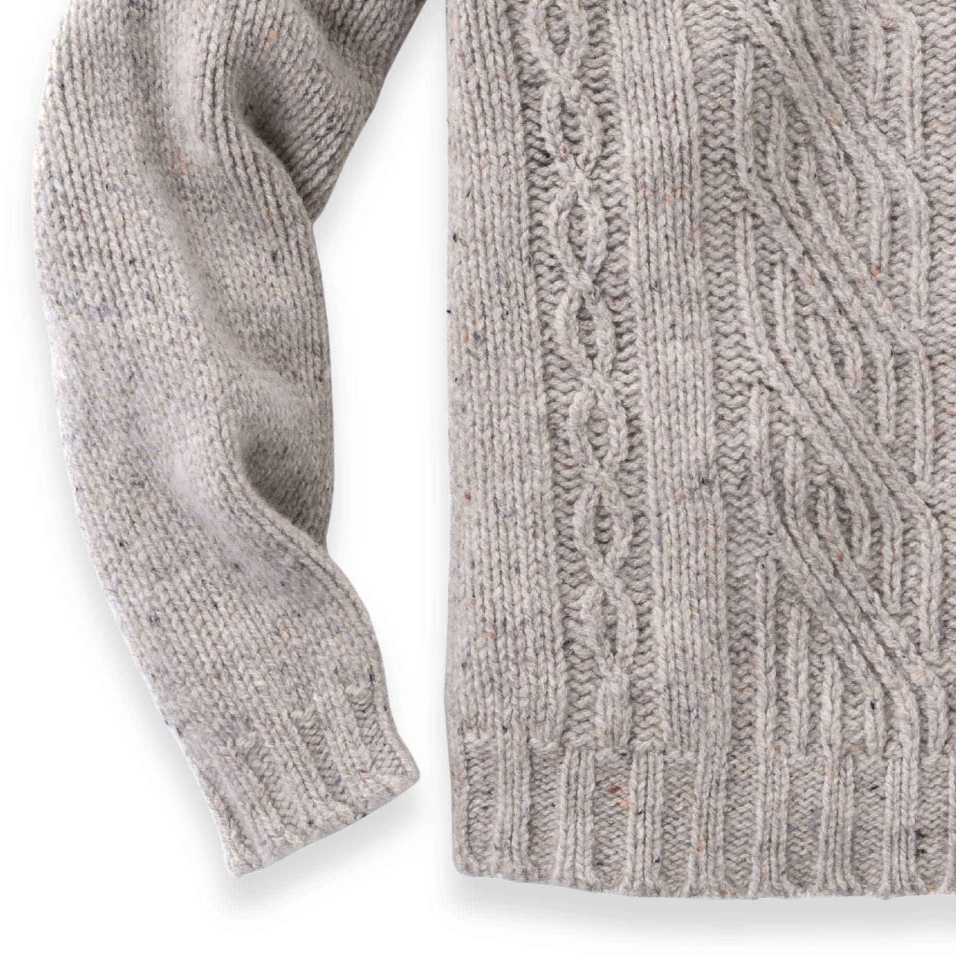 Women's Cable Knit Donegal Lambswool Crew Neck Sweater | Silver Beige Donegal