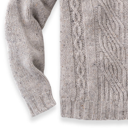 Women's Cable Knit Donegal Lambswool Crew Neck Sweater | Silver Beige Donegal