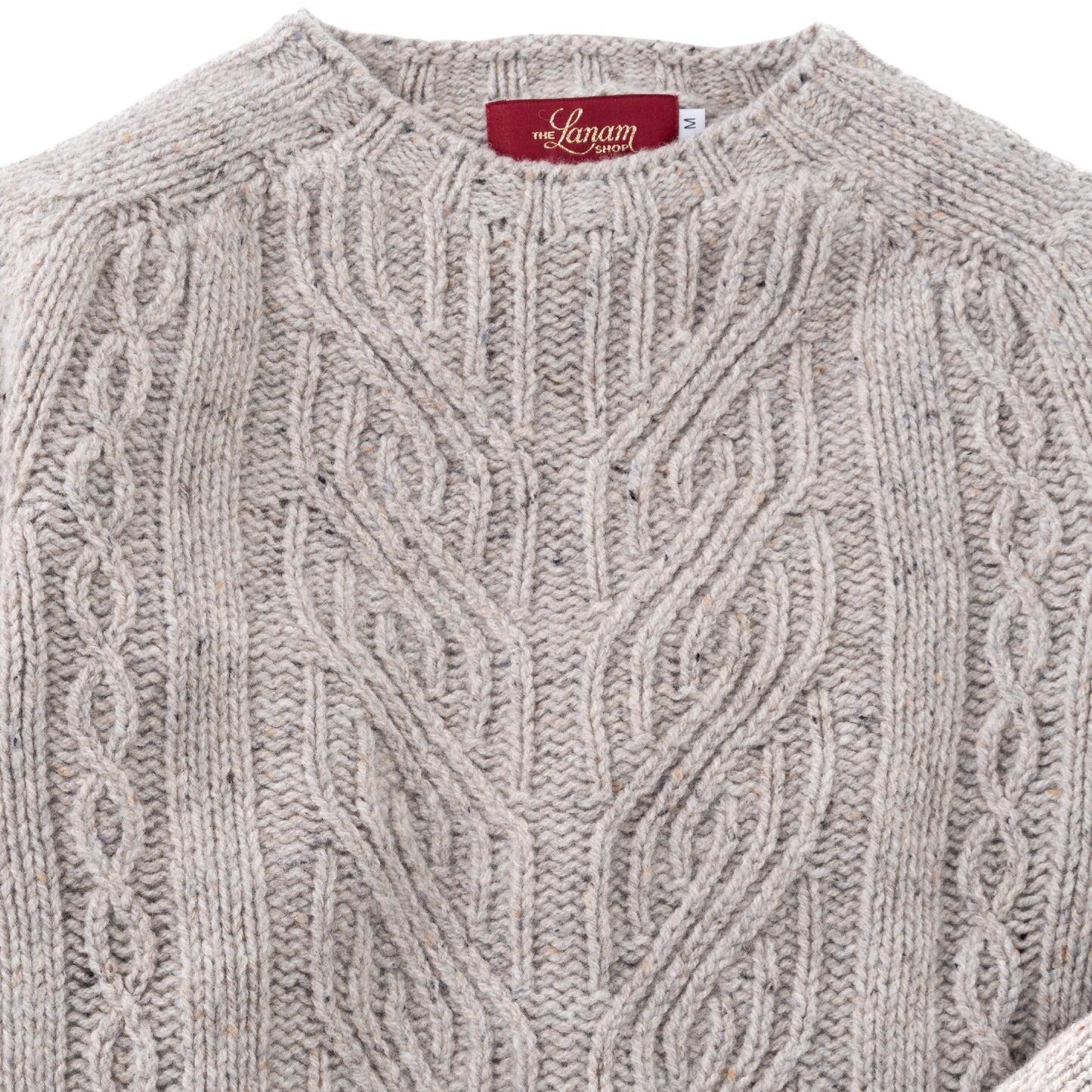 Women's Cable Knit Donegal Lambswool Crew Neck Sweater | Silver Beige Donegal
