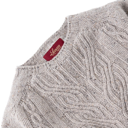 Women's Cable Knit Donegal Lambswool Crew Neck Sweater | Silver Beige Donegal