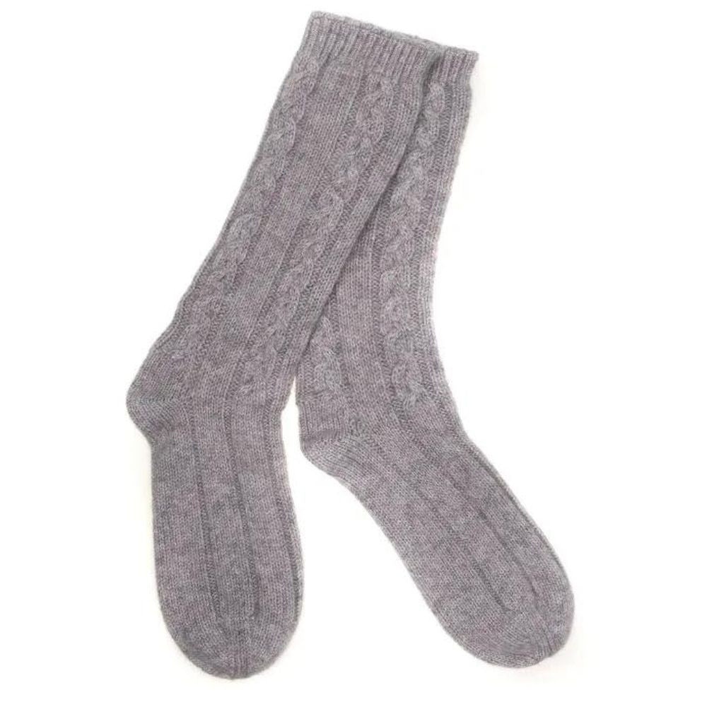 Cashmere Cable Bed Socks in Flannel