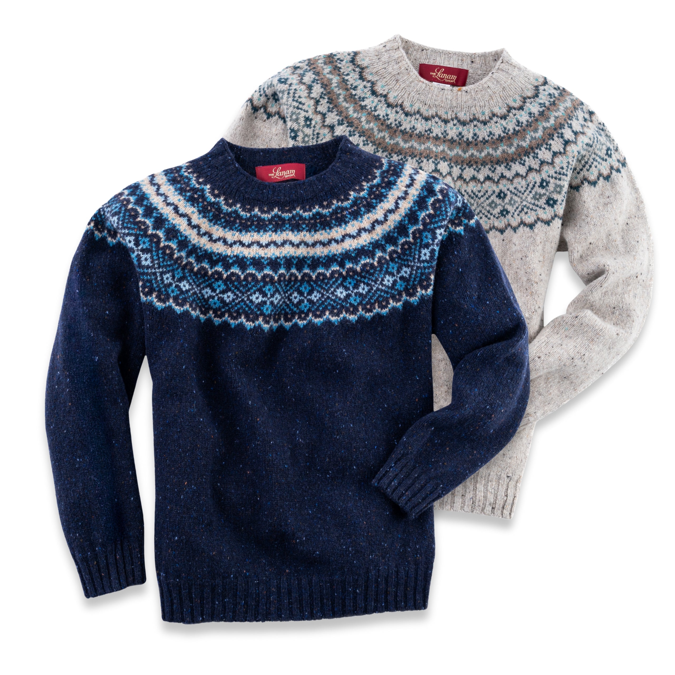 22AW Yoke broken crew neck Dark Navy ニット Women's Donegal Lambswool Fair Isle Yoke Sweater | Made in
