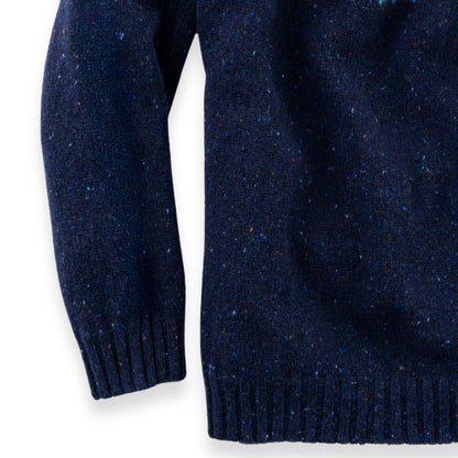 Women's Fair Isle Donegal Lambswool Crew Neck Sweater | Navy Blue Donegal