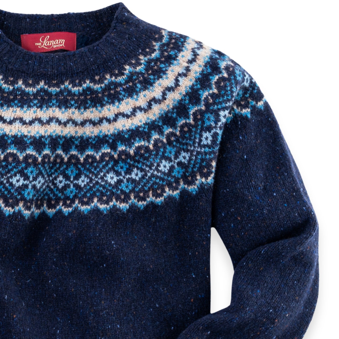 Women's Fair Isle Donegal Lambswool Crew Neck Sweater | Navy Blue Donegal