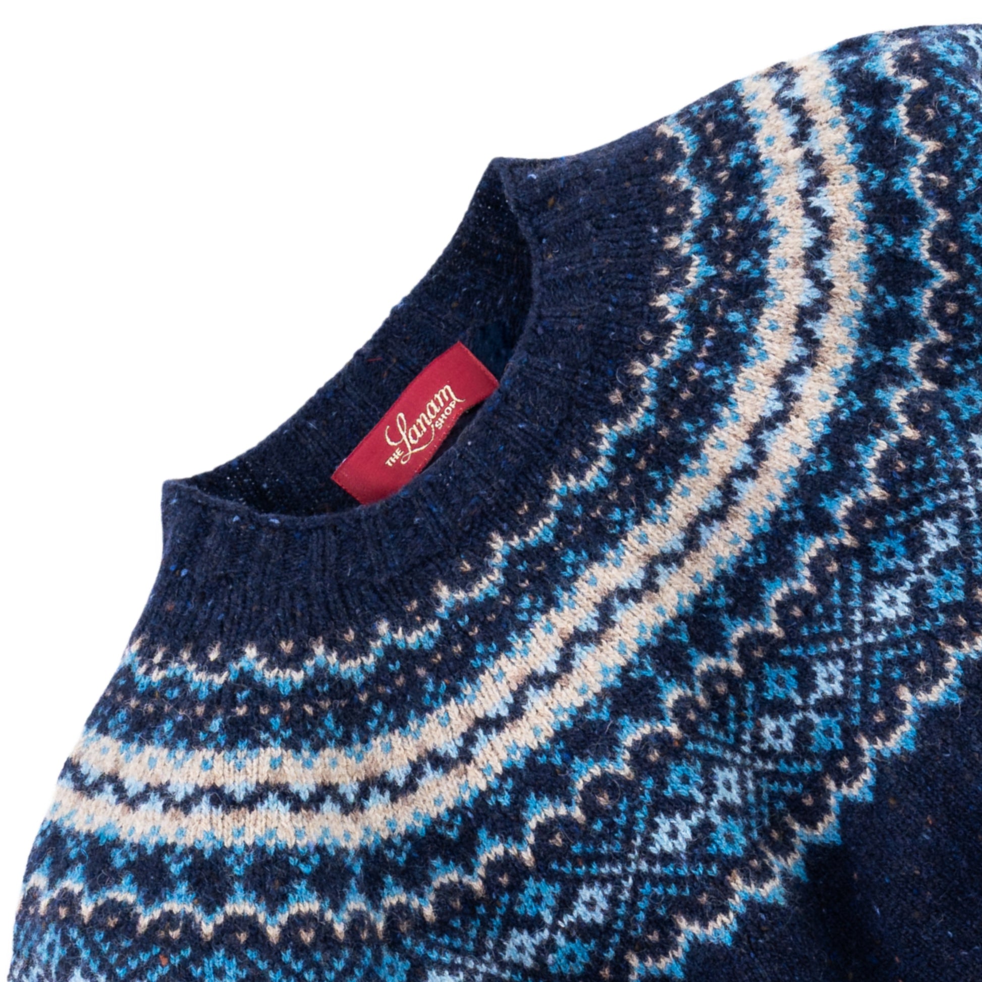 Women's Fair Isle Donegal Lambswool Crew Neck Sweater | Navy Blue Donegal
