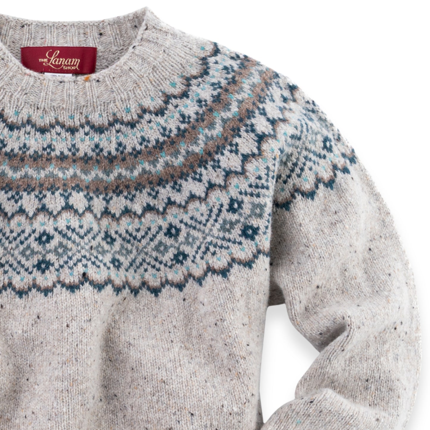 Women's Fair Isle Donegal Lambswool Crew Neck Sweater | Silver Beige Donegal