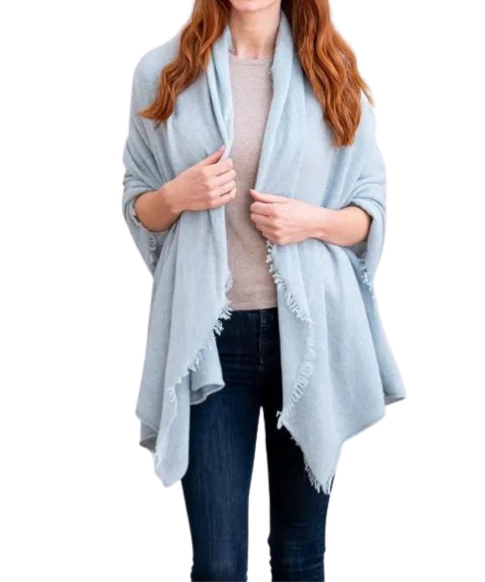 Women's Pure One-Ply Cashmere Stole Wrap with Fringe Edging Made in Scotland
