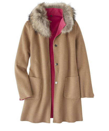 Schneiders Salzburg Women's Reversible Elly Coat With Detachable Raccoon Collar in Pink/Camel