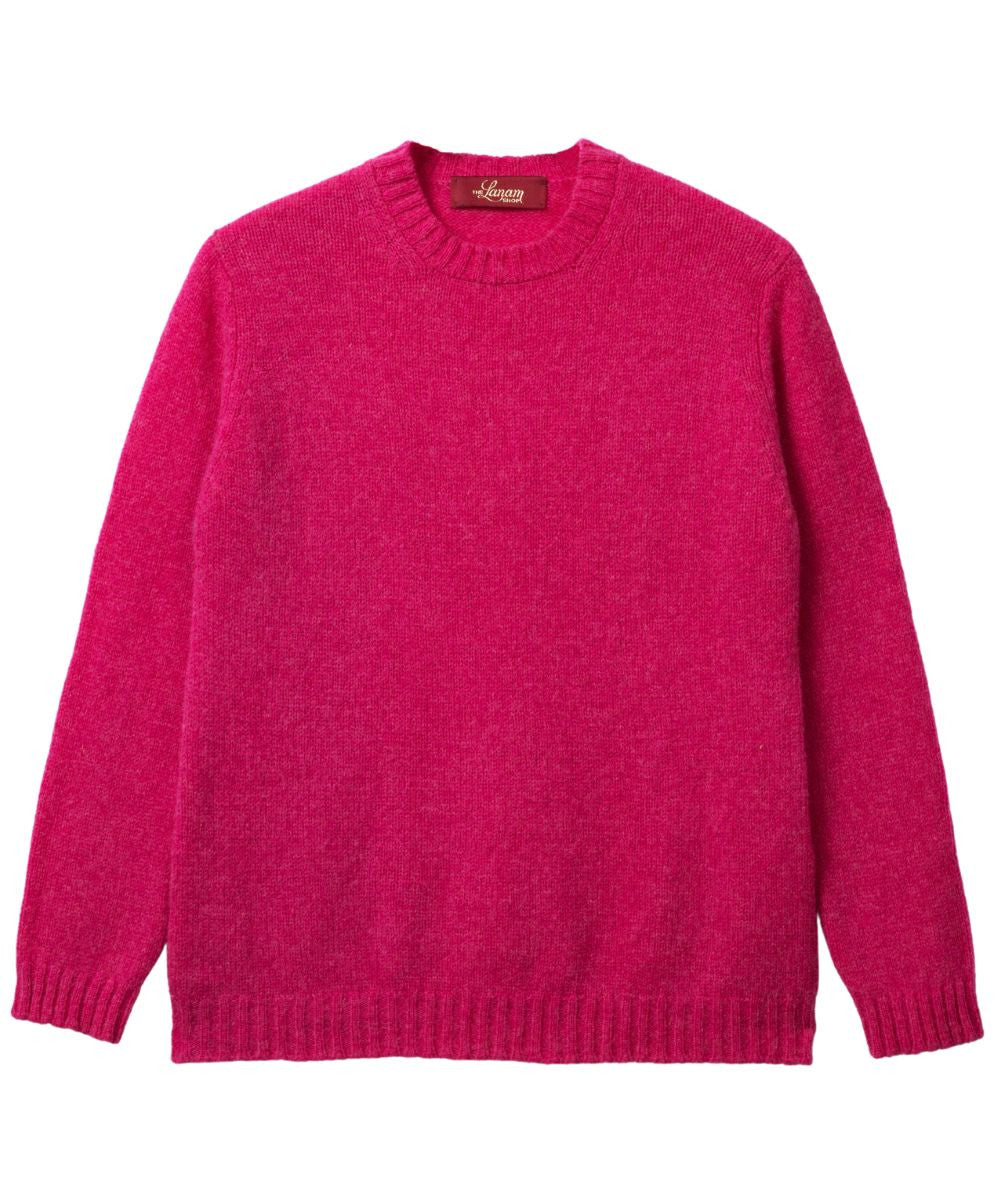 Women's Shetland Lambswool Crew Neck Sweater (Unbrushed) | Carnation