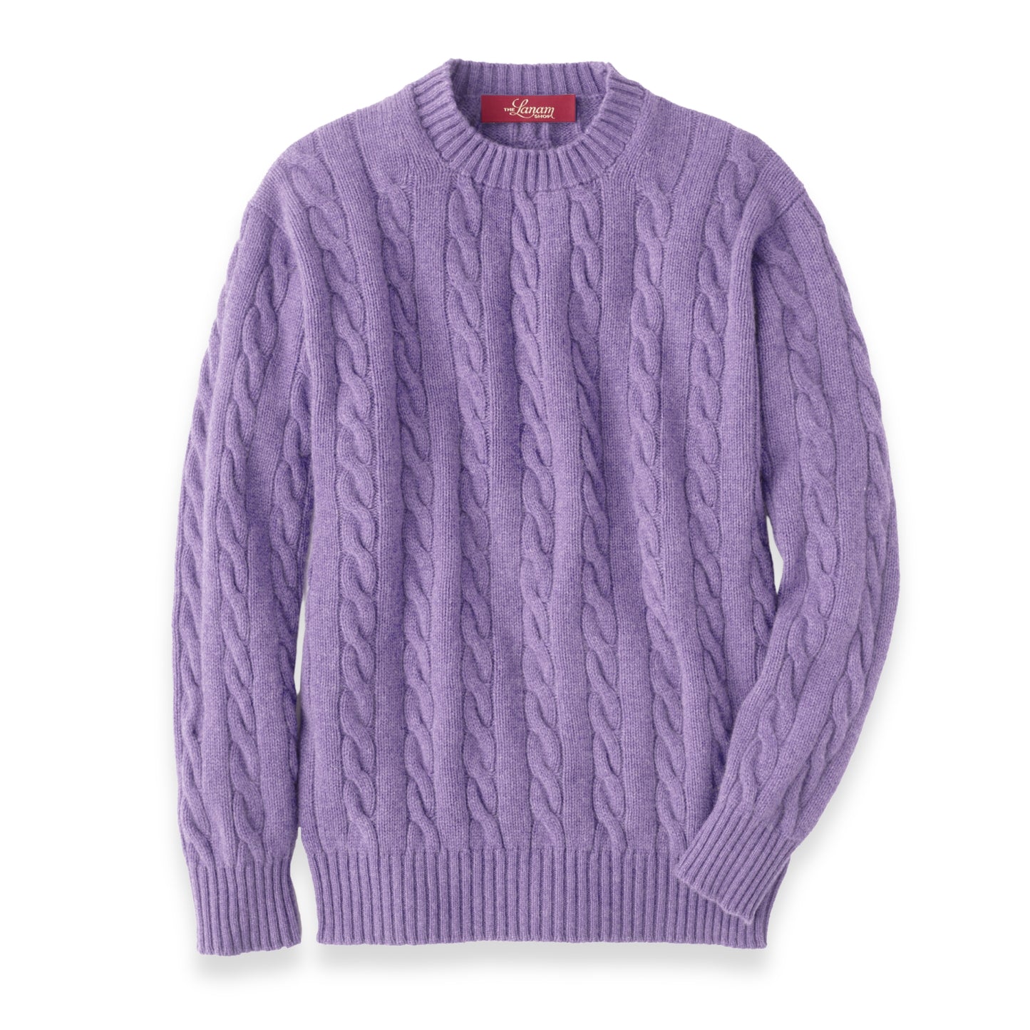 Shetland Wool Cable Knit Crew Neck Sweater