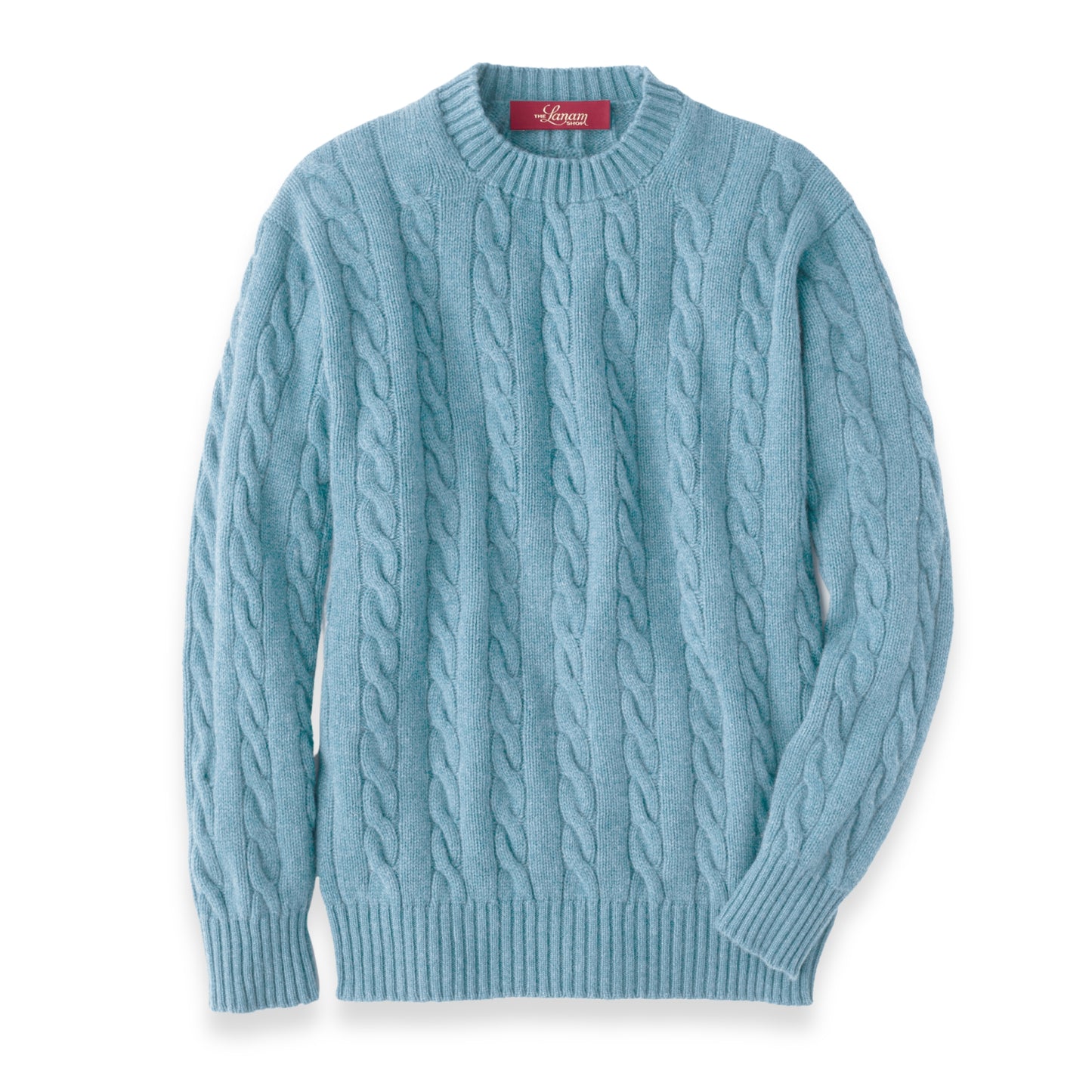 Shetland Wool Cable Knit Crew Neck Sweater