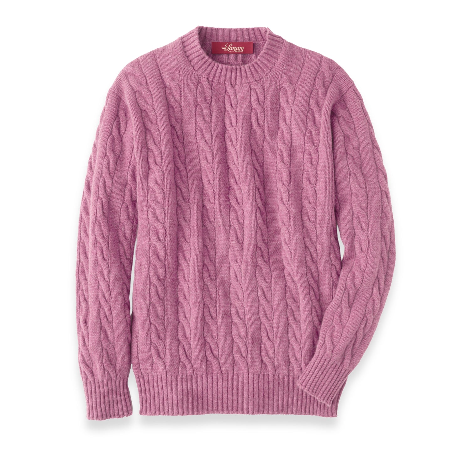 Shetland Wool Cable Knit Crew Neck Sweater