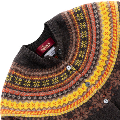 Women's Super-Fine Geelong Lambswool Multi North Star Fair Isle Yoke Cardigan | Cocoa Brown