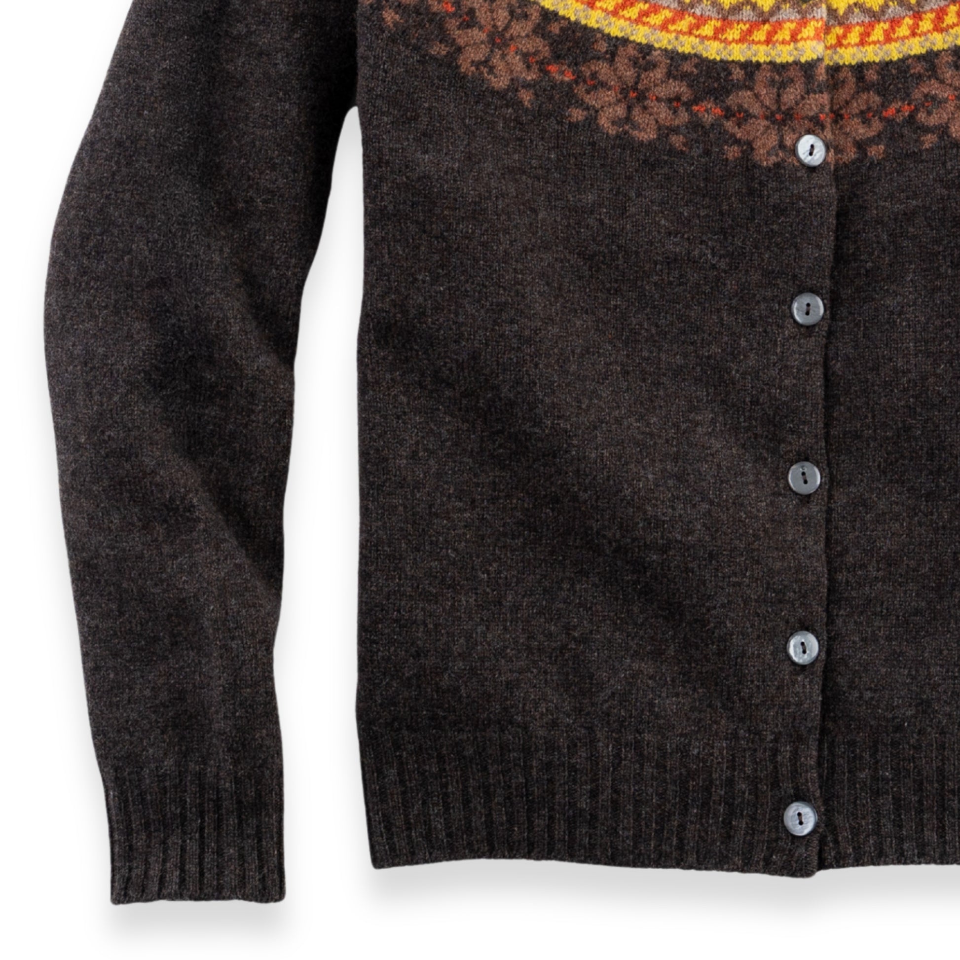 Women's Super-Fine Geelong Lambswool Multi North Star Fair Isle Yoke Cardigan | Cocoa Brown