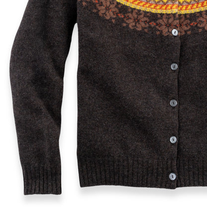 Women's Super-Fine Geelong Lambswool Multi North Star Fair Isle Yoke Cardigan | Cocoa Brown