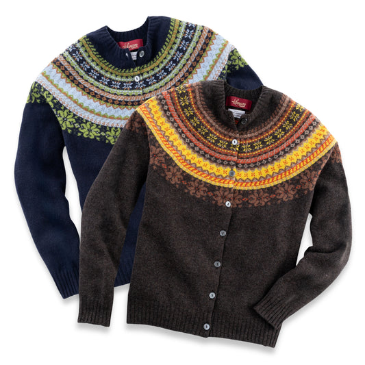 Women's Super-Fine Geelong Lambswool Multi North Star Fair Isle Yoke Cardigan | Made in Scotland