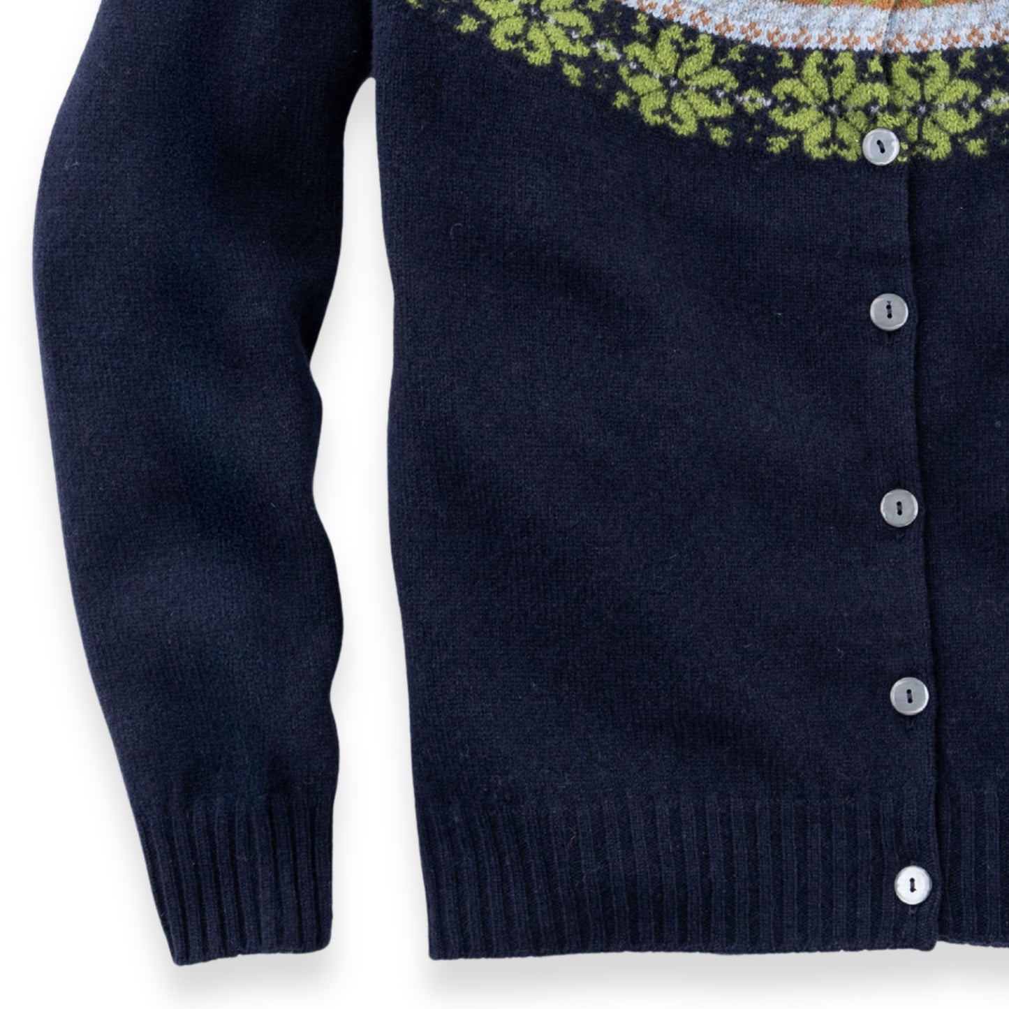 Women's Super-Fine Geelong Lambswool Multi North Star Fair Isle Yoke Cardigan | Navy Blue