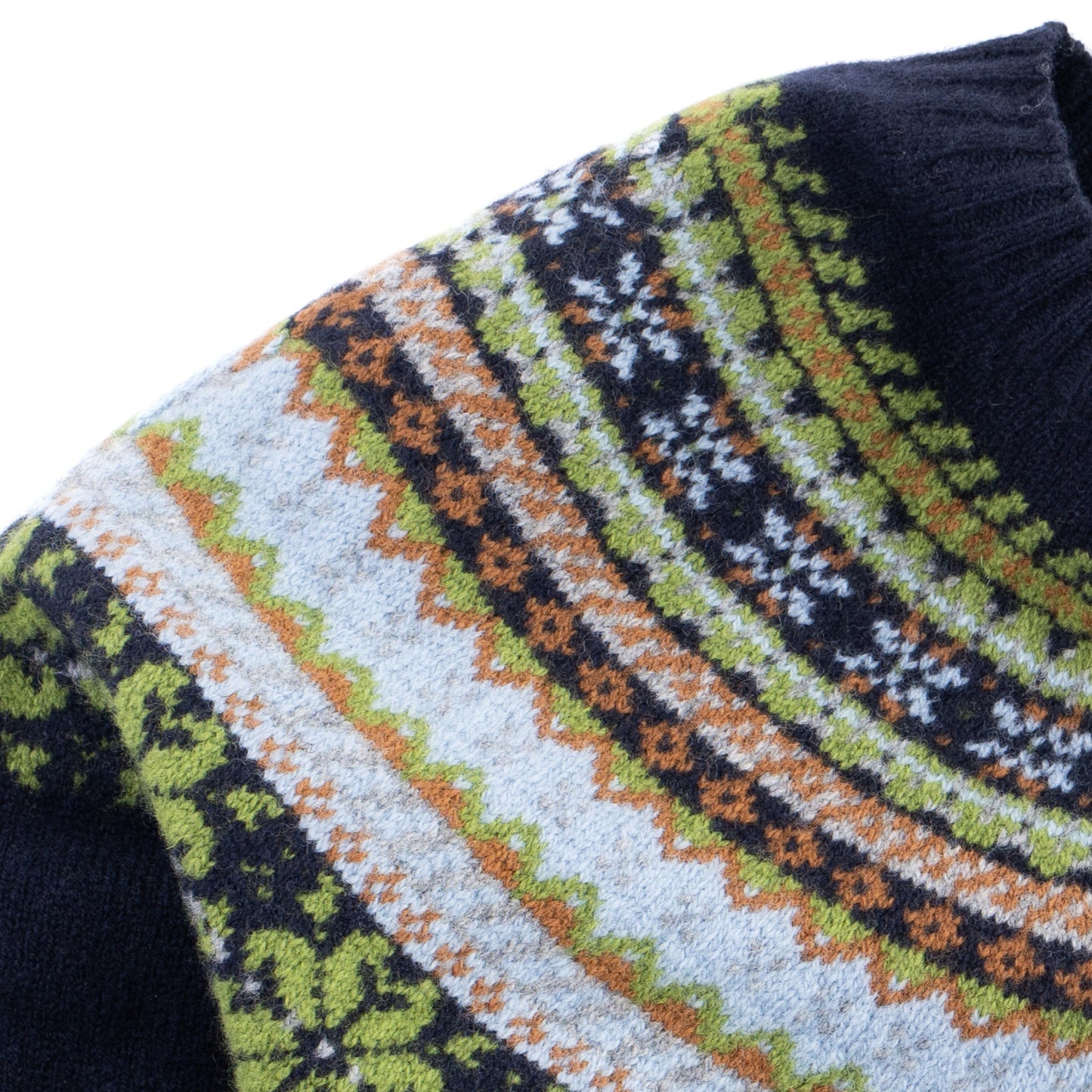 Women's Super-Fine Geelong Lambswool Multi North Star Fair Isle Yoke Cardigan | Navy Blue