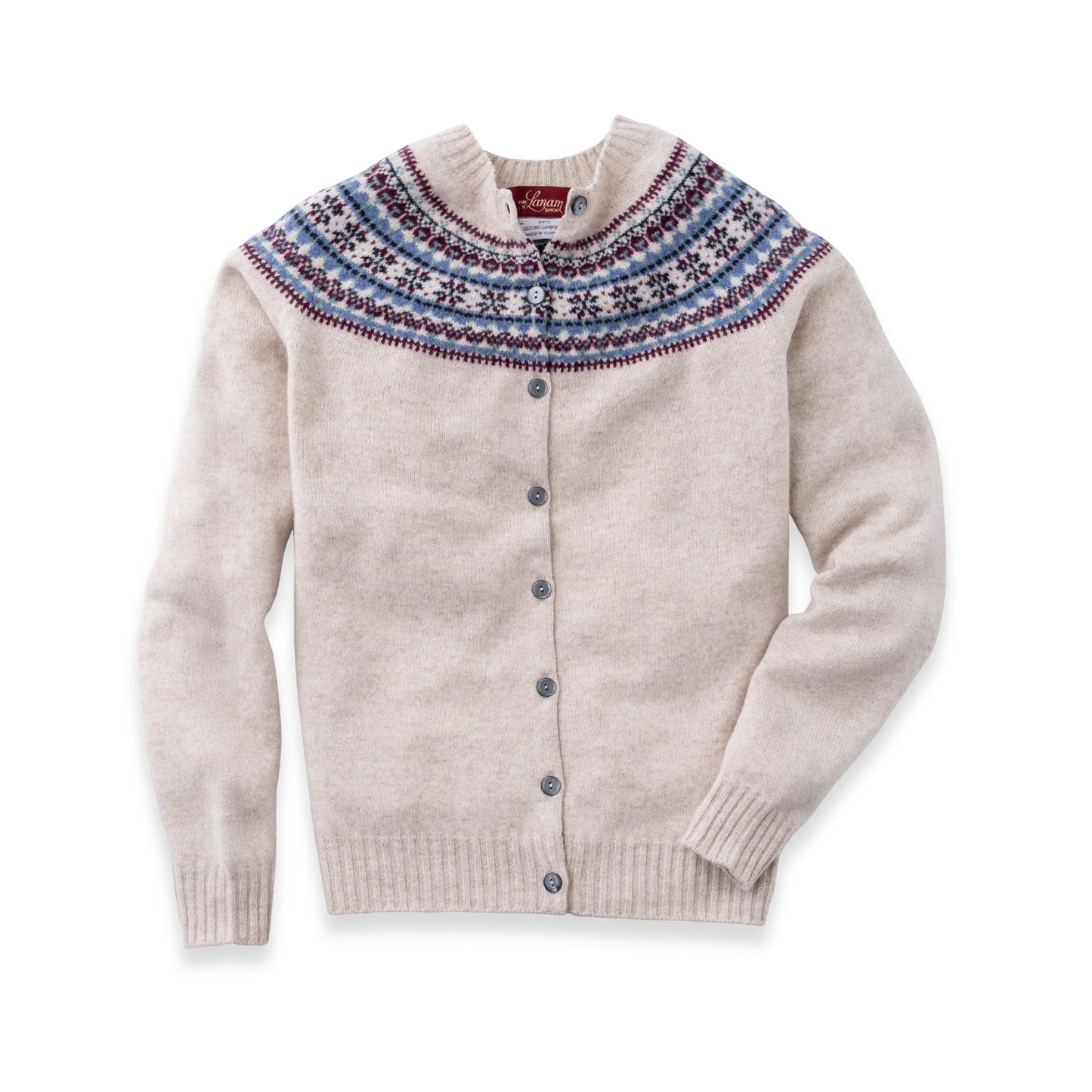 Women's Super-Fine Geelong Lambswool North Star Fair Isle Yoke Cardigan | Linen Beige